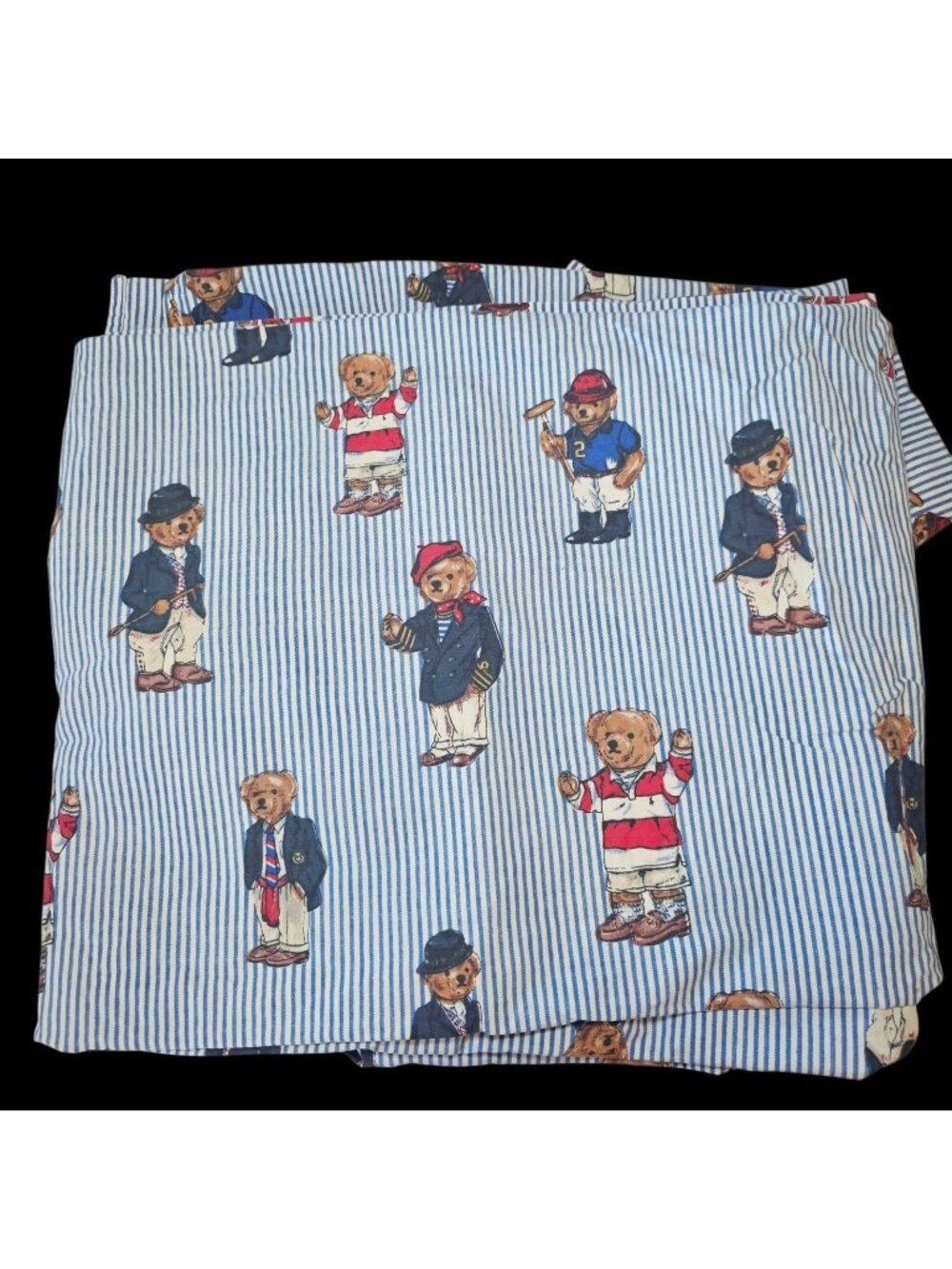 RALPH Lauren Polo Bear Stripe Twin Flat Sheet 62x96 Cotton